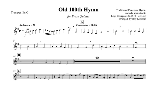 Old 100th Hymn - Kirkham - Brass Quintet - Score/Parts