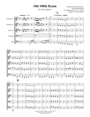 Old 100th Hymn - Kirkham - Brass Quintet - Score/Parts