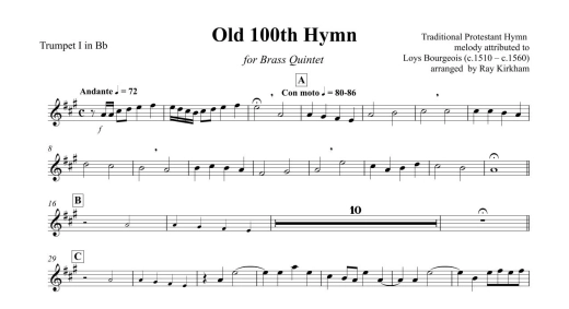 Old 100th Hymn - Kirkham - Brass Quintet - Score/Parts