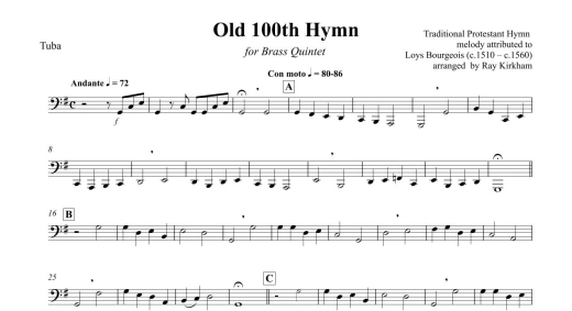 Old 100th Hymn - Kirkham - Brass Quintet - Score/Parts