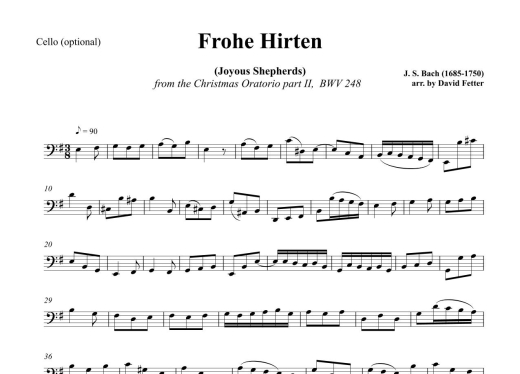 Frohe Hirten (Joyous Shepherds, Aria No. 15 from Christmas Oratorio part II BWV 248) - Bach/Fetter - Chamber Quartet - Score/Parts