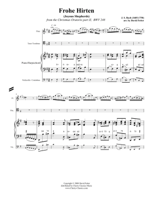 Frohe Hirten (Joyous Shepherds, Aria No. 15 from Christmas Oratorio part II BWV 248) - Bach/Fetter - Chamber Quartet - Score/Parts