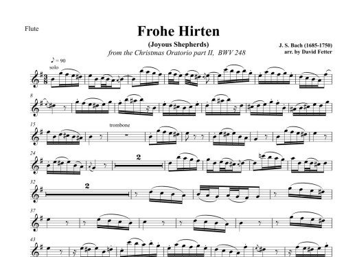 Frohe Hirten (Joyous Shepherds, Aria No. 15 from Christmas Oratorio part II BWV 248) - Bach/Fetter - Chamber Quartet - Score/Parts