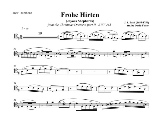 Frohe Hirten (Joyous Shepherds, Aria No. 15 from Christmas Oratorio part II BWV 248) - Bach/Fetter - Chamber Quartet - Score/Parts