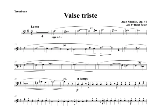 Valse Triste - Sibelius/Sauer - Trombone/Piano - Book