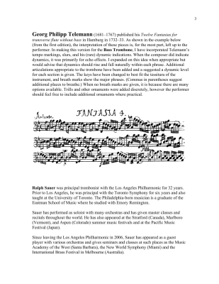 Twelve Fantasias - Telemann/Sauer - Bass Trombone - Book