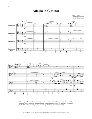 Adagio in G minor - Albinoni(Giazotto)/Sauer - Four Trombones - Score/Parts