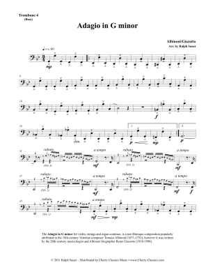 Adagio in G minor - Albinoni(Giazotto)/Sauer - Four Trombones - Score/Parts