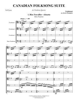 Canadian Folksong Suite - Traditional/Thompson - Trombone Quartet - Score/Parts