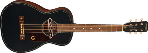 Deltoluxe Parlor Acoustic Guitar, Walnut Fingerboard and Tortoiseshell Pickguard - Black Top