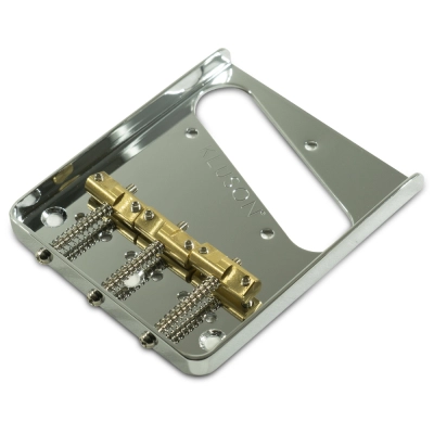 Kluson - Hybrid Replacement Bridge for Fender American Standard Telecaster Steel with Intonated Brass Saddles - Gloss Chrome