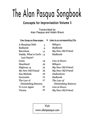 Concepts for Improvisation, Volume 3: The Alan Pasqua Songbook - Pasqua - Piano - Book