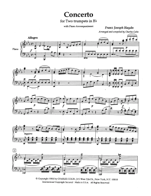 Haydn Concerto, First Movement - Haydn/Vacchiano - 2 Trumpets/Piano - Book