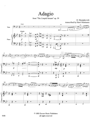 Adagio from Limpid Stream - Shostakovich/Bobo - Tuba/Piano - Sheet Music