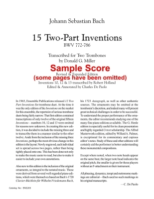 15 Two-Part Inventions - Bach/Miller/Holland/DePaulo - Trombone Duets - Book