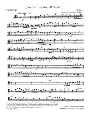 Contrapunctus 10 Variant (Fugue 14) - Bach/Kelleher - Trombone Quartet - Score/Parts