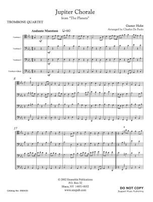 Jupiter Chorale (from The Planets) - Holst/De Paolo - Trombone Quartet - Score/Parts