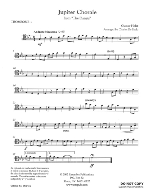 Jupiter Chorale (from The Planets) - Holst/De Paolo - Trombone Quartet - Score/Parts