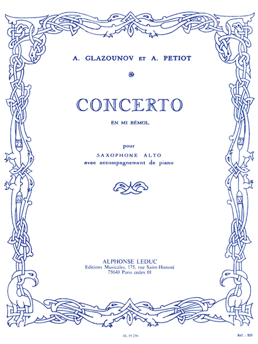Saxophone Concerto Op. 109 in E Flat - Glazunov - Alto Saxophone/Piano - Book