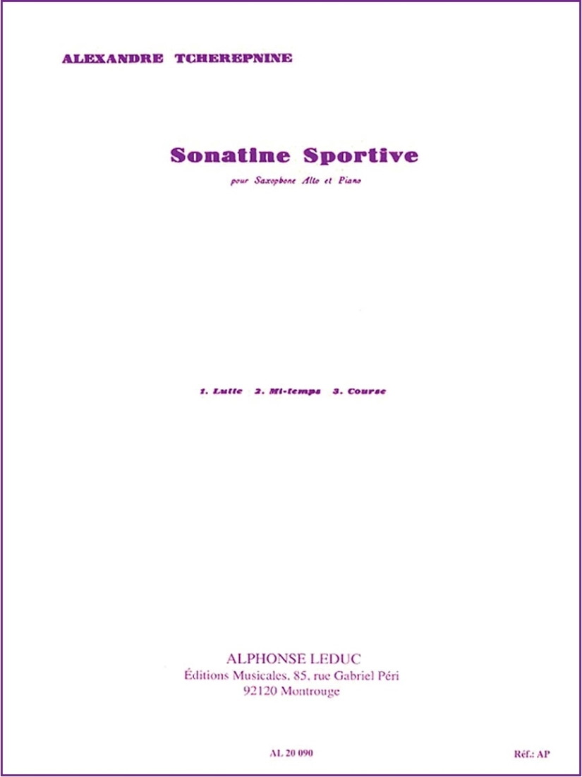 Sonatine Sportive - Tcherepnin - Alto Saxophone/Piano - Sheet Music