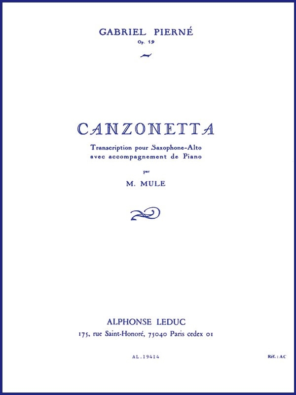 Canzonette, Op. 19 - Pierne/Mule - Alto Sax/Piano - Sheet Music