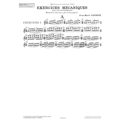 Exercices mecaniques Vol.2 - Londeix - Saxophone - Book