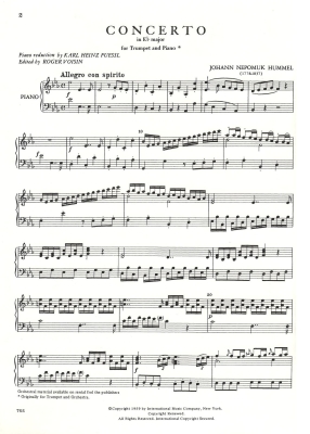 Concerto en mibmol majeur Hummel, Voisin Trompette et piano Partition individuelle