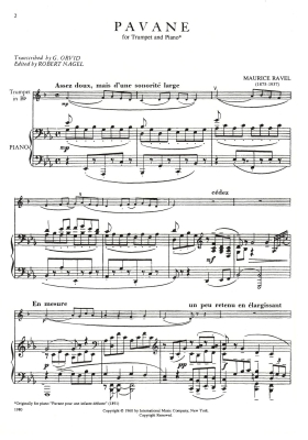 Pavane - Ravel/Orvid/Nagel - Trumpet/Piano - Sheet Music