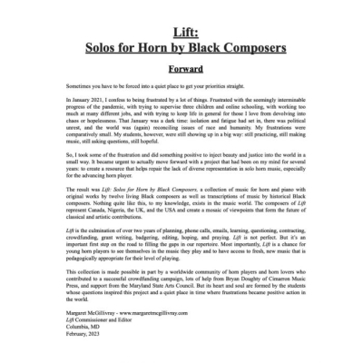 LIFT: Solos for Horn by Black Composers - French Horn/Piano - Book