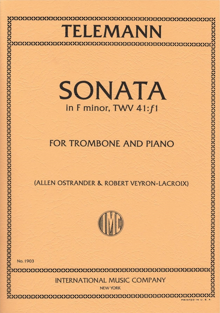 Sonata in F minor, TWV 41:f1 - Telemann/Ostrander/Veyron-Lacroix - Trombone/Piano - Sheet Music