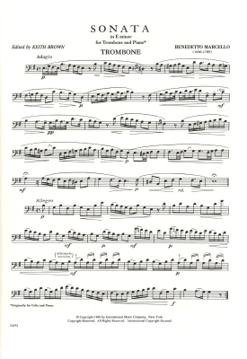 Sonata in E minor - Marcello/Brown - Trombone/Piano - Sheet Music