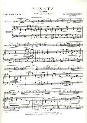Sonata in E minor - Marcello/Brown - Trombone/Piano - Sheet Music