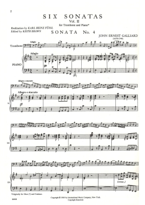 Six Sonatas: Volume II - Galliard/Brown - Trombone/Piano - Book