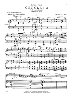 Concerto in B flat major (with Cadenza), Opus 91 - Gliere/Polekh - Horn/Piano - Sheet Music