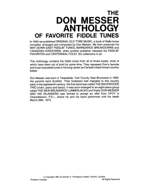 The Don Messer Anthology of Favorite Fiddle Tunes - Messer - Fiddle - Book