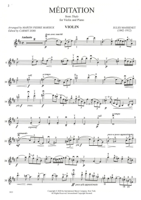 Meditation from Thais - Massenet/Marsick/Zori - Violin/Piano - Sheet Music