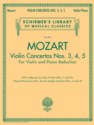 G. Schirmer Inc. - Violin Concertos Nos. 3, 4, 5 - Mozart - Violin/Piano - Book