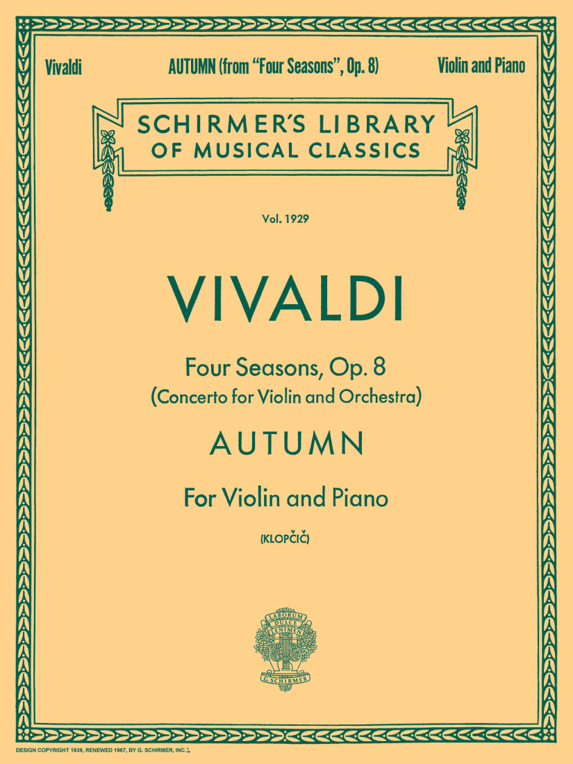 Four Seasons, Op. 8 No. 3: Autumn - Vivaldi/Klopcic - Violin/Piano - Sheet Music