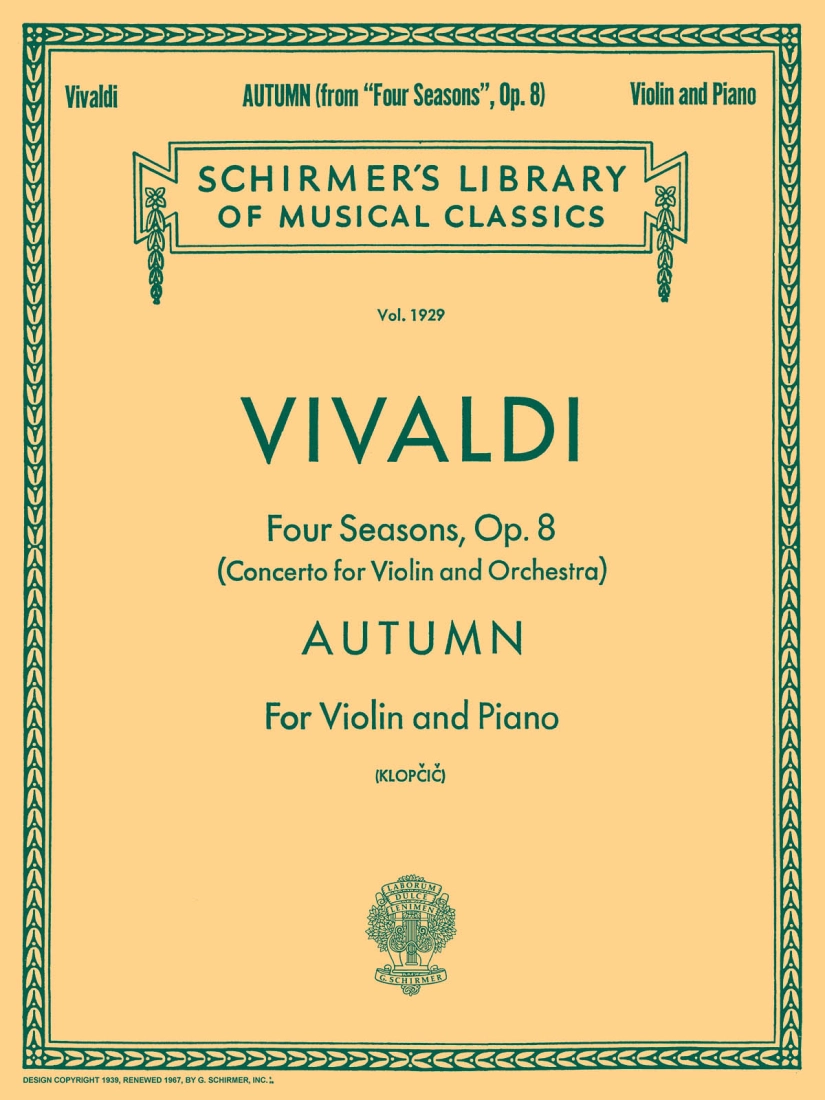 Four Seasons, Op. 8 No. 3: Autumn - Vivaldi/Klopcic - Violin/Piano - Sheet Music