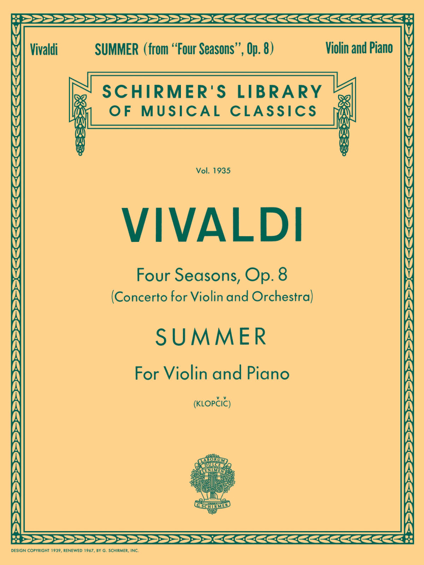 Four Seasons, Op. 8 No. 2: Summer - Vivaldi/Klopcic - Violin/Piano - Sheet Music