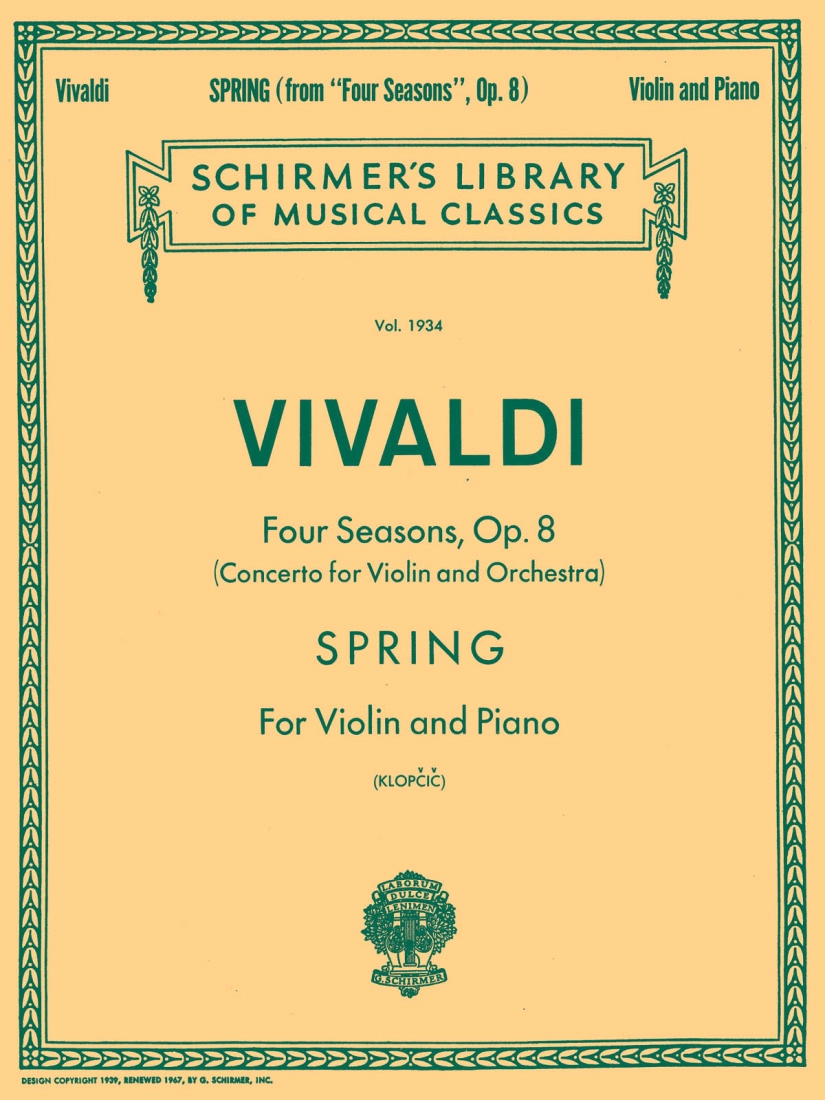 Four Seasons, Op. 8 No. 1: Spring - Vivaldi/Klopcic - Violin/Piano - Sheet Music