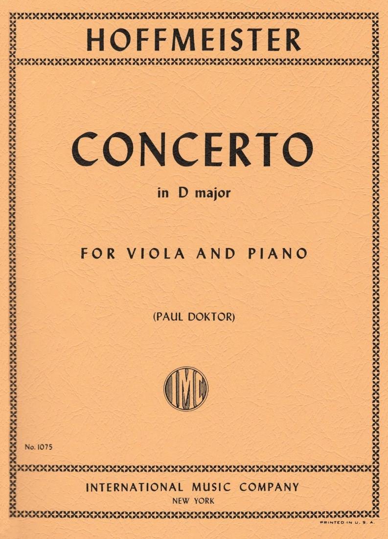 Concerto in D major - Hoffmeister/Doktor - Viola/Piano - Sheet Music