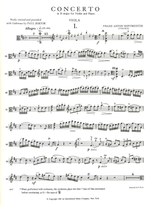 Concerto in D major - Hoffmeister/Doktor - Viola/Piano - Sheet Music