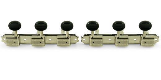Kluson - 3 On A Plate Deluxe Series Tuning Machines, Double Line, Standard Post - Nickel with Black Oval Buttons