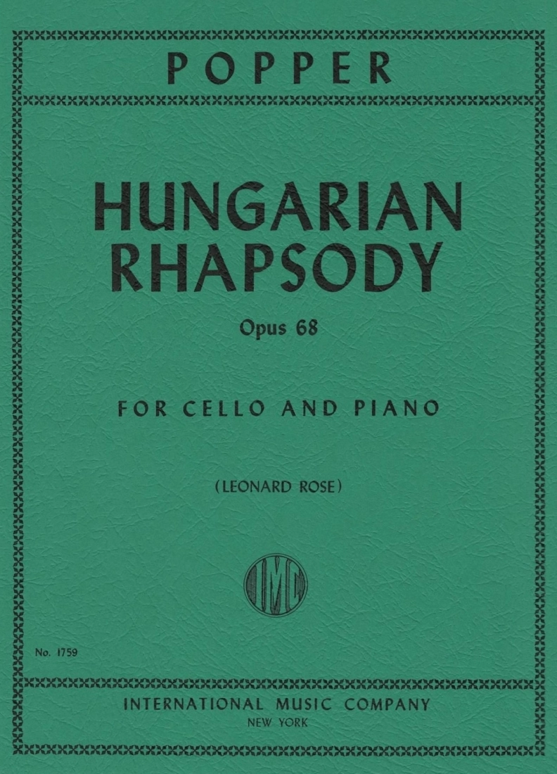 Hungarian Rhapsody, Opus 68 - Popper/Rose - Cello/Piano - Sheet Music