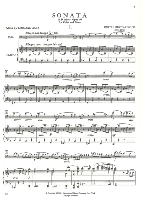 Sonata in D minor, Opus 40 - Shostakovich/Rose - Cello/Piano - Sheet Music