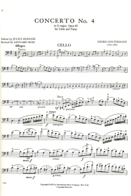 Concerto No. 4 in G major, Opus 65 - Goltermann/Klengel/Rose - Cello/Piano - Sheet Music