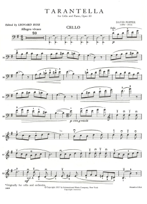 Tarantella, Opus 33 - Popper/Rose - Cello/Piano - Sheet Music