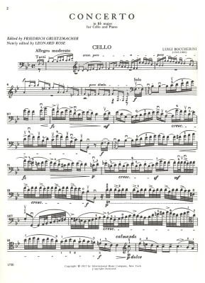 Concerto in B flat major - Boccherini/Gruetzmacher/Rose - Cello/Piano - Sheet Music