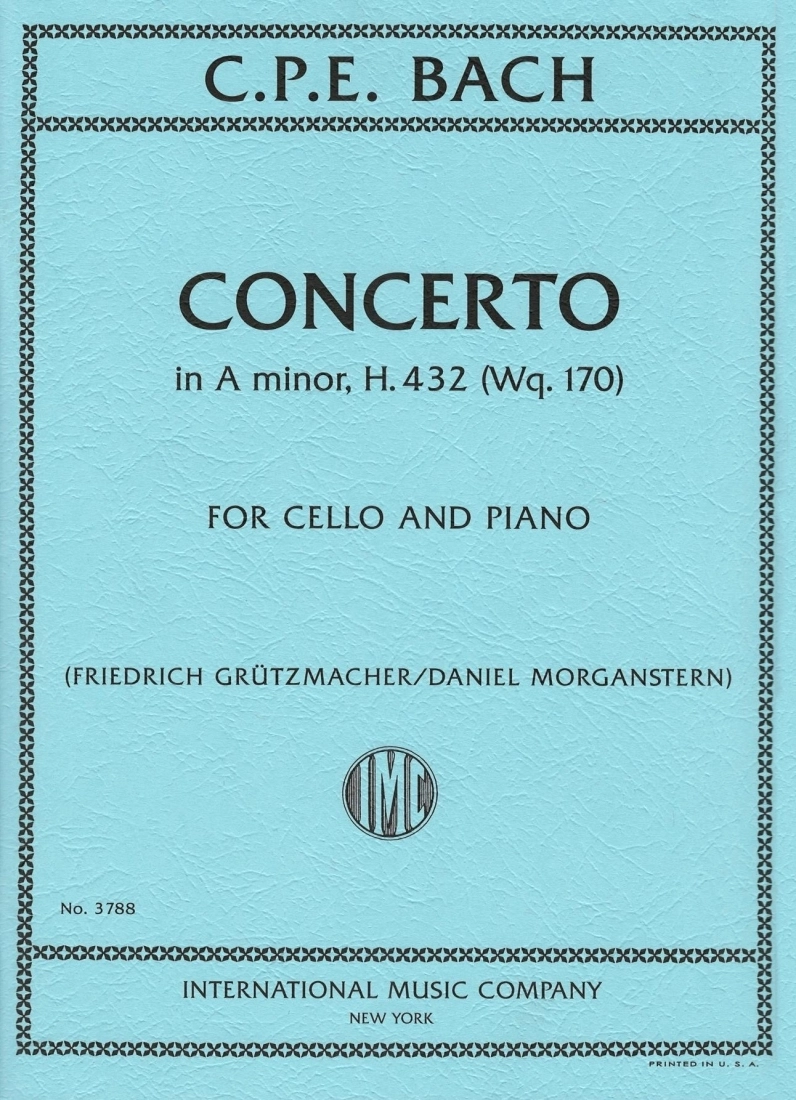 Concerto in A minor, H. 432 (Wq. 170) - C.P.E. Bach/Gruetzmacher/Morganstern - Cello/Piano - Sheet Music